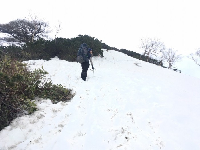 合戦小屋からは雪深く、そして急登になりました。