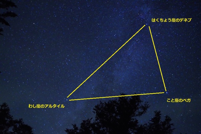 天の川に夏の大三角が見えていました。