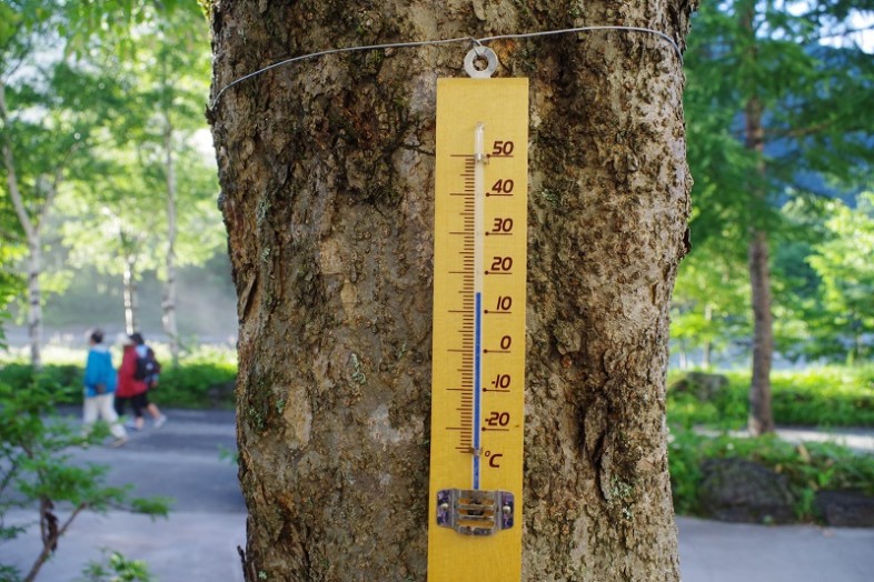 今朝、ルミエスタホテル前の気温は14℃